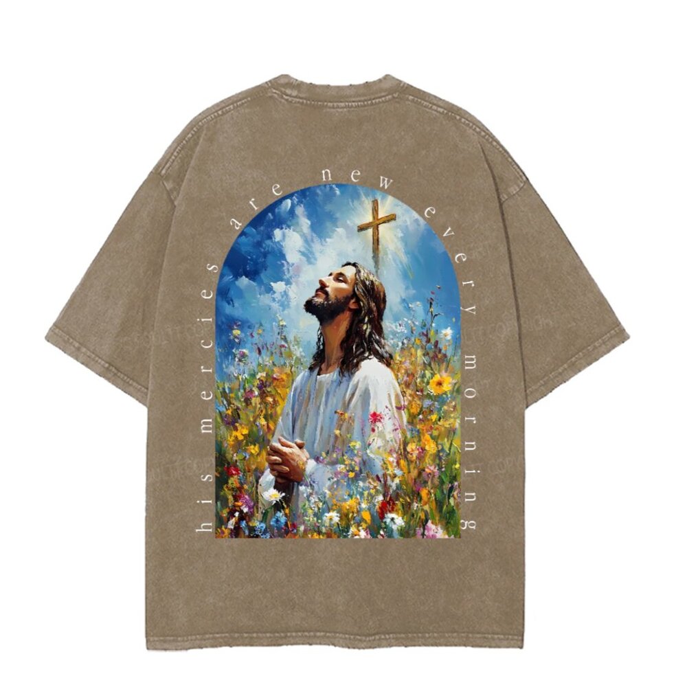 BRAND NEW His Mercies Are New Double Sided Unisex Washed Christian T-shirt